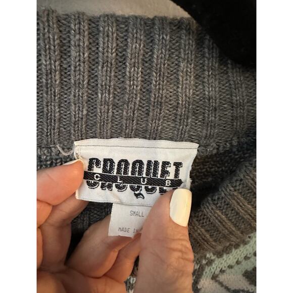Vintage 80's Croquet Club Sweater Neck Pastel Geometric Womens Small Made In USA - Picture 2 of 5